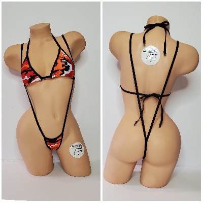 Orange Camouflage w/ Black Trim  2 Piece Micro Bikini Set-3
