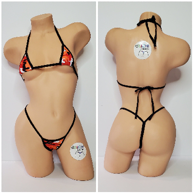Orange Camouflage w/ Black Trim  2 Piece Micro Bikini Set-4