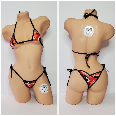 Orange Camouflage w/ Black Trim  2 Piece Micro Bikini Set-5
