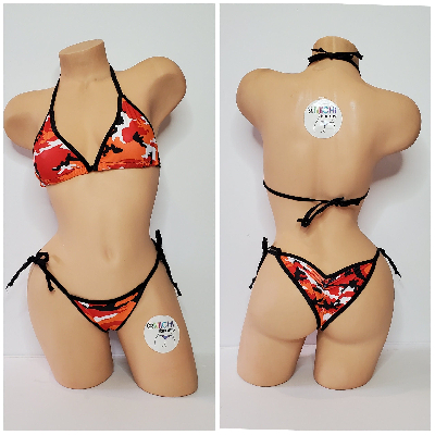 Orange Camouflage w/ Black Trim  2 Piece Micro Bikini Set-8