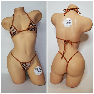 Brown Leopard Print Mesh ***VERY SHEER*** w/ Bronze Trim Micro 2pc  Bikini Set-4