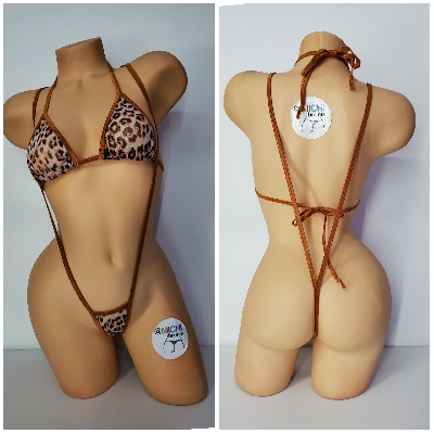Brown Leopard Print Mesh ***VERY SHEER*** w/ Bronze Trim Micro 2pc  Bikini Set-6