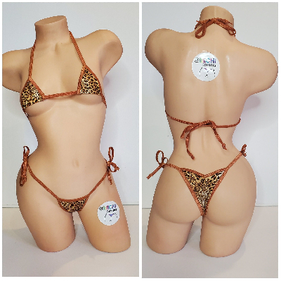 Brown Leopard Print Mesh ***VERY SHEER*** w/ Bronze Trim Micro 2pc  Bikini Set-8
