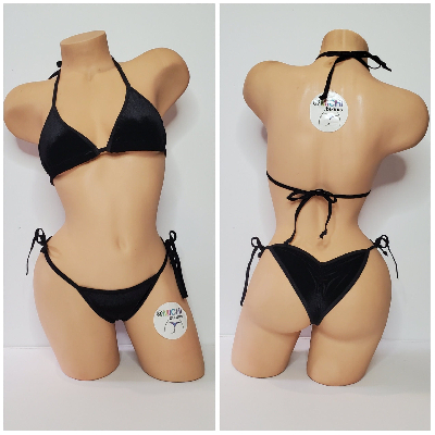 Black Velvet w Black Trim  2 Piece Micro String Bikini Set One Size-2