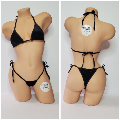 Black Velvet w Black Trim  2 Piece Micro String Bikini Set One Size-7