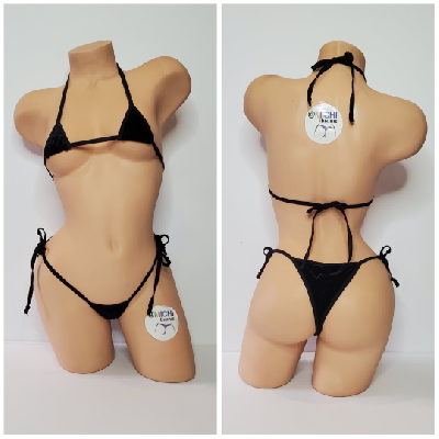 Black Velvet w Black Trim  2 Piece Micro String Bikini Set One Size-11