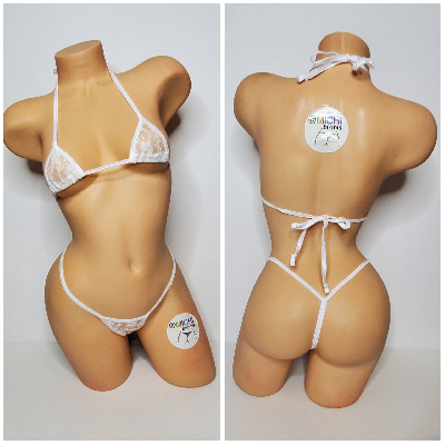 White Lace *Semi Sheer* with White Trim 2pc Bikini Set One Size-2