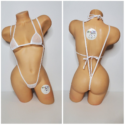 White Mesh ***VERY SHEER*** w/ Choose Your Trim Color 2 Piece Micro Bikini Set-7