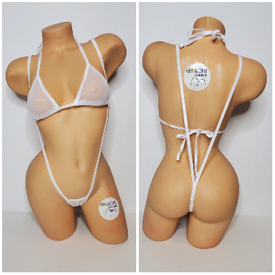 White Mesh ***VERY SHEER*** w/ Choose Your Trim Color 2 Piece Micro Bikini Set-8