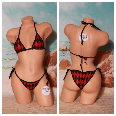 Harlequin Black & Red Diamonds w Black Trim  Bikini Set One Size-11