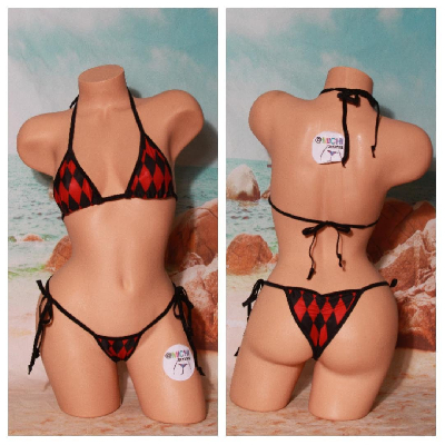 Harlequin Black & Red Diamonds w Black Trim  Bikini Set One Size-12