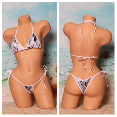White Black and Grey Marble with White Trim 2 Piece Micro Bikini Set One Size-0