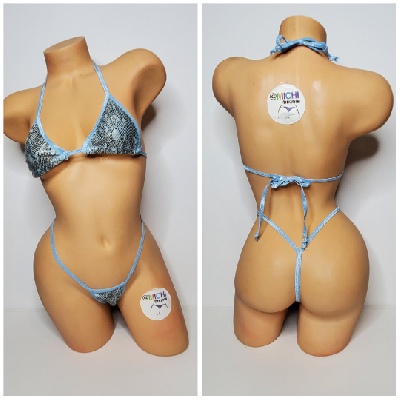 Baby Blue Snake Skin Pattern with Baby Blue Trim 2 Piece Micro Bikini Set-1