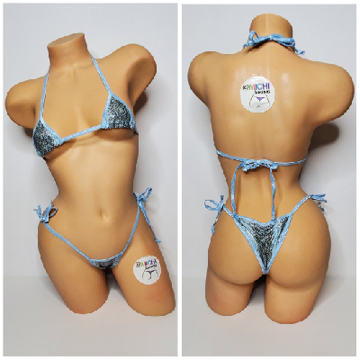 Baby Blue Snake Skin Pattern with Baby Blue Trim 2 Piece Micro Bikini Set-2
