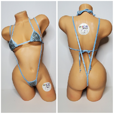 Baby Blue Snake Skin Pattern with Baby Blue Trim 2 Piece Micro Bikini Set-3