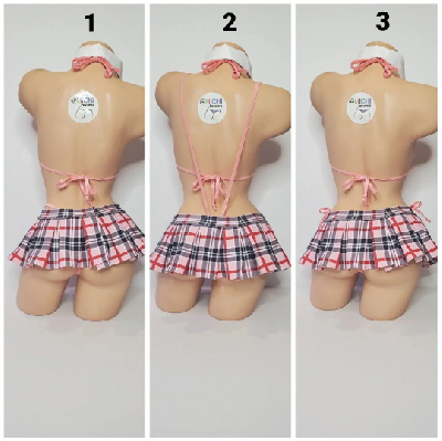 Baby Pink Plaid w/ Baby Pink Trim Sexy School Girl Pleaded Skirt 5 Piece Set-0