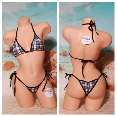 Black & Grey Plaid with Black Trim 2 Piece Micro Bikini Set-10
