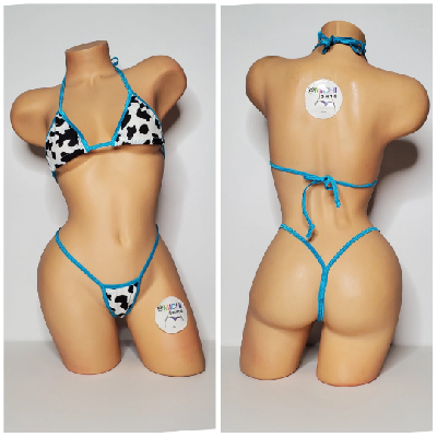 Black and White Cow Print Choose Your Trim Color  2 Piece Bikini Set-0