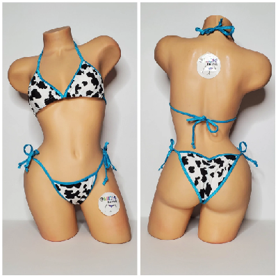 Black and White Cow Print Choose Your Trim Color  2 Piece Bikini Set-1