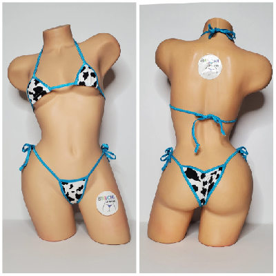 Black and White Cow Print Choose Your Trim Color  2 Piece Bikini Set-5