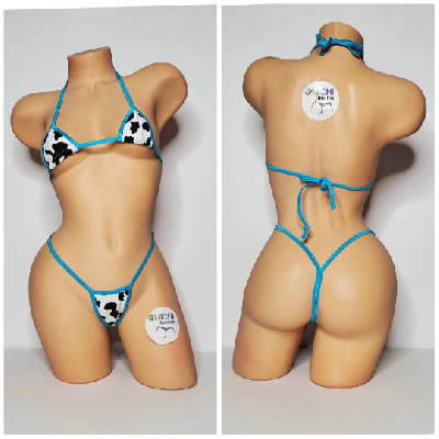 Black and White Cow Print Choose Your Trim Color  2 Piece Bikini Set-6