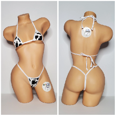 Black and White Cow Print Choose Your Trim Color  2 Piece Bikini Set-9