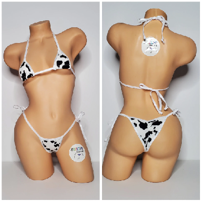 Black and White Cow Print Choose Your Trim Color  2 Piece Bikini Set-10