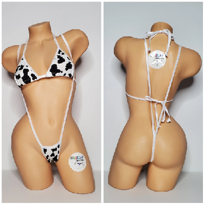 Black and White Cow Print Choose Your Trim Color  2 Piece Bikini Set-11