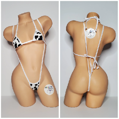 Black and White Cow Print Choose Your Trim Color  2 Piece Bikini Set-12