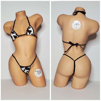 Black and White Cow Print Choose Your Trim Color  2 Piece Bikini Set-17