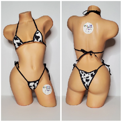 Black and White Cow Print Choose Your Trim Color  2 Piece Bikini Set-18