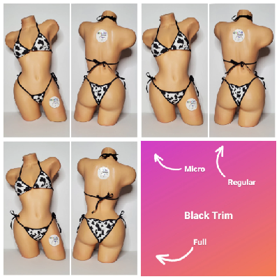 Black and White Cow Print Choose Your Trim Color  2 Piece Bikini Set-21
