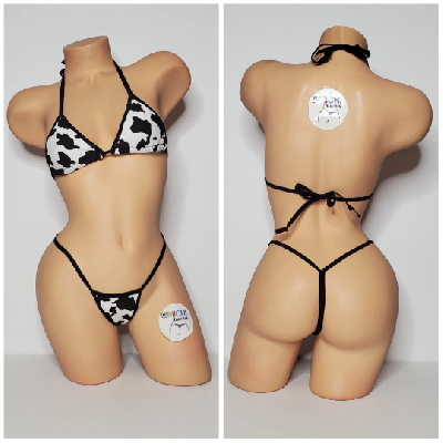 Black and White Cow Print Choose Your Trim Color  2 Piece Bikini Set-23