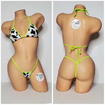Black and White Cow Print Choose Your Trim Color  2 Piece Bikini Set-24