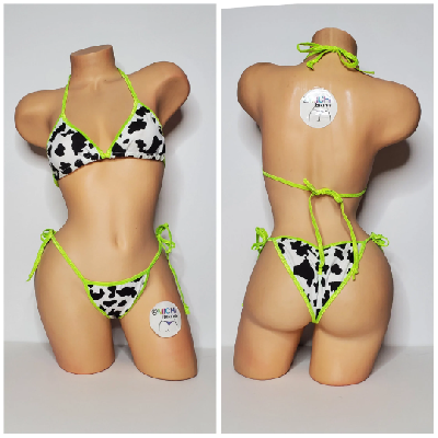 Black and White Cow Print Choose Your Trim Color  2 Piece Bikini Set-25
