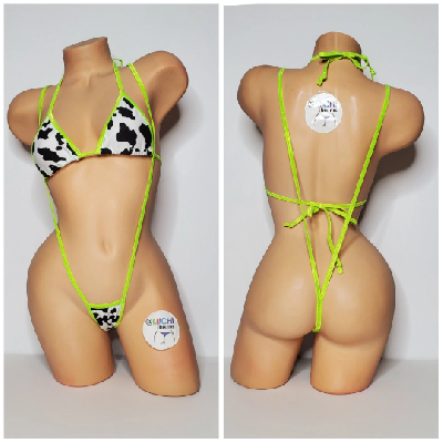 Black and White Cow Print Choose Your Trim Color  2 Piece Bikini Set-28