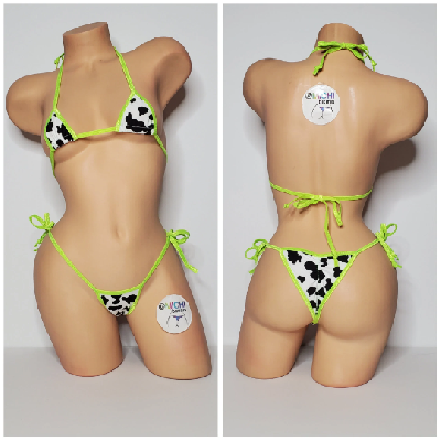 Black and White Cow Print Choose Your Trim Color  2 Piece Bikini Set-29