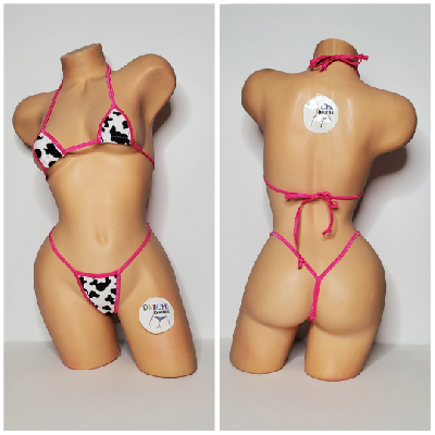 Black and White Cow Print Choose Your Trim Color  2 Piece Bikini Set-31