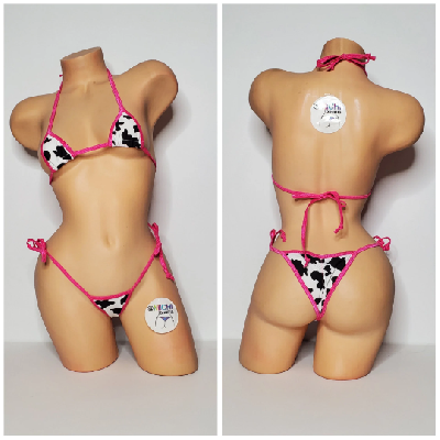 Black and White Cow Print Choose Your Trim Color  2 Piece Bikini Set-32