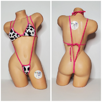 Black and White Cow Print Choose Your Trim Color  2 Piece Bikini Set-33