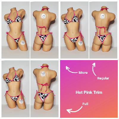 Black and White Cow Print Choose Your Trim Color  2 Piece Bikini Set-34