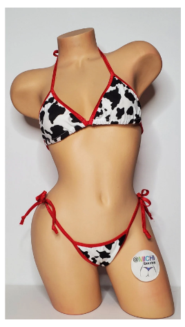 Black and White Cow Print Choose Your Trim Color  2 Piece Bikini Set-36