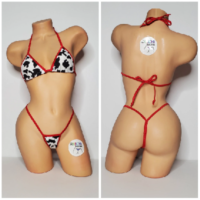 Black and White Cow Print Choose Your Trim Color  2 Piece Bikini Set-37