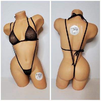 Black Small Hole Fishnet *VERY SHEER* with Your Choice Trim 2pc Bikini Set-1
