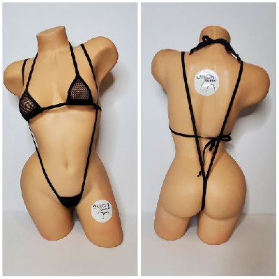 Black Small Hole Fishnet *VERY SHEER* with Your Choice Trim 2pc Bikini Set-2