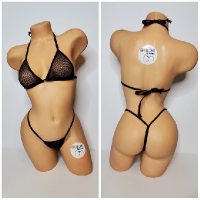 Black Small Hole Fishnet *VERY SHEER* with Your Choice Trim 2pc Bikini Set-6