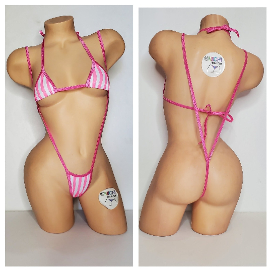 Vertical Pink and White Striped with Your Choice Trim Color 2 Piece Micro Bikini Set Vertical Pink and White Striped with Your Choice Trim Color 2 Piece Micro Bikini Set