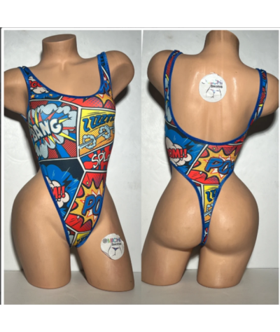 Multicolored Comic Onomatopoeia Action Words with Blue Trim 1 Piece Bodysuit Size SMALL