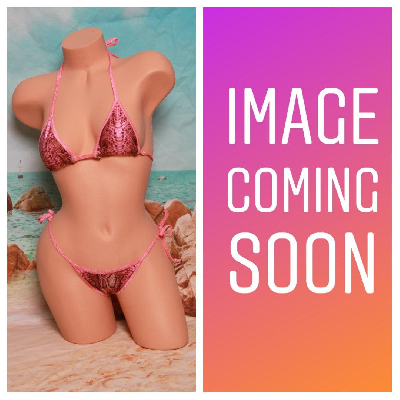 Pink and Brown Snake Skin Pattern w Baby Pink Trim  2 Piece Micro Bikini Set One Size-5