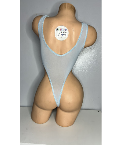 Baby Blue Mesh with baby blue Trim ***VERY SHEER*** 1 Piece Bodysuit One Size SMALL